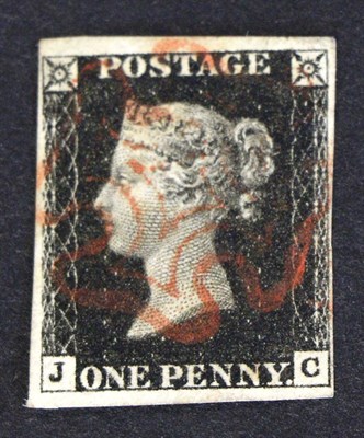 Lot 617 - Great Britain. 1840 1d Black J-C. Three margins, fourth shaved, used with a red Maltese cross