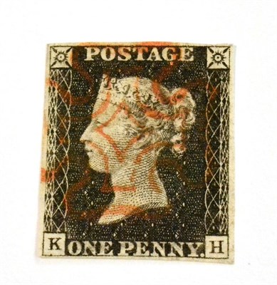 Lot 618 - Great Britain. 1840 1d Black K-H. Four close margins, used with a red Maltese cross