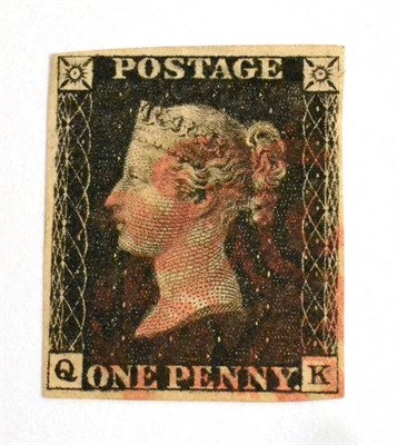 Lot 621 - Great Britain. 1840 1d Black Q-K, four margins, used with a red Maltese cross