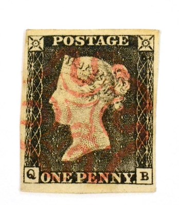 Lot 624 - Great Britain. 1840 1d Black Q-E, Plate 1a. Four margins, used with a red Maltese cross