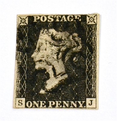 Lot 625 - Great Britain. 1d Black S-J Plate 1b, four margins. Used with black Maltese cross