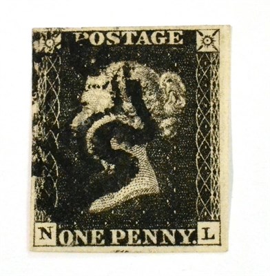 Lot 631 - Great Britain. 1840 1d Black N-L, Plate 7. Four margins, used with a black Maltese cross