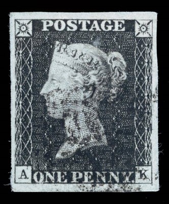 Lot 634 - Great Britain. 1840 1d Black A-K, Plate 9. Four good margins, used with a black Maltese cross