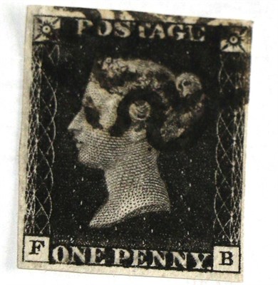 Lot 635 - Great Britain. 1840 1d Black F-B, Plate 9. Four margins, used with a black Plymouth Maltese...