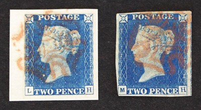 Lot 640 - Great Britain. 1840 2d Blue L-H. Three margins, fourth shaved. Tied to small piece by a red Maltese