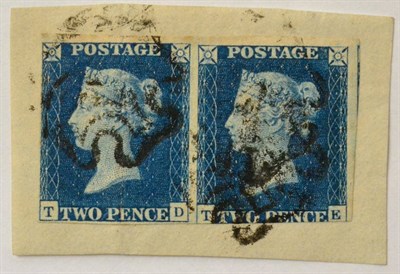 Lot 645 - Great Britain. 1840 2d Blue TD/TE horizontal pair (both with two margins). Tied to small piece...