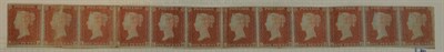 Lot 646 - Great Britain. An 1841 1d red horizontal strip of twelve LA/LL. Lower margin and right vertical...