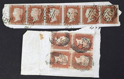 Lot 651 - Great Britain. 1841 1d Red horizontal strip of six EG/EL (three margins), tied to small piece...