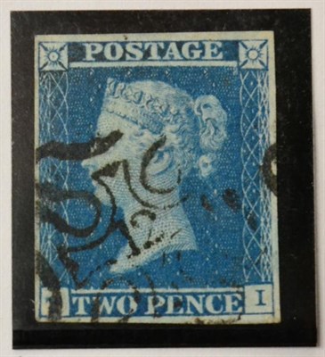 Lot 661 - Great Britain. 1841 2d Blue ?-I. Four margins, used with a numeral 12 black Maltese cross