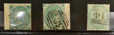 Lot 678 - Great Britain. November 1856 1s Pale green. Good used. S.G.Spec. J100(3). 1865 1s green J-E,...