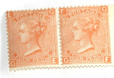 Lot 694 - Great Britain. 1865 to 1867 4d Vermilion horizontal right wing pair GE/GF, Plate 14. Fine mint