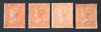 Lot 696 - Great Britain. 1865 to 1867 4d R-G Plate 9, N-H Plate 11, K-J Plate 13 and R-A Plate 14. All...