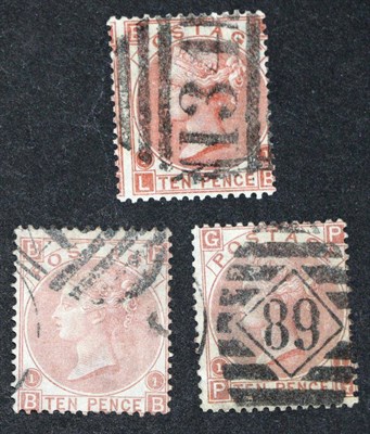 Lot 699 - Great Britain. 1867 to 1880 10d Red L-B, B-B and P-G. All used