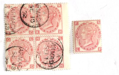 Lot 701 - Great Britain. 1867 3d Rose Watermark spray, KG-LH, wing block of four, Plate 6, used....