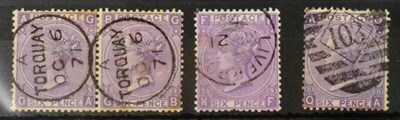 Lot 703 - Great Britain. 1867 to 1880 6d horizontal pair GA/GB, K-F and Q-A. All used. Mixed condition