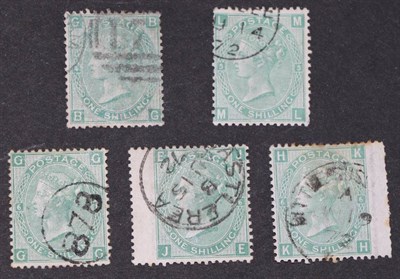 Lot 705 - Great Britain. 1867 to 1880 1s B-G Plate 4, M-L Plate 5, G-G, J-E wing and K-H wing Plate 6,...