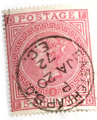 Lot 708 - Great Britain. 1867 to 1883 5s rose F/D. Centred to left, used