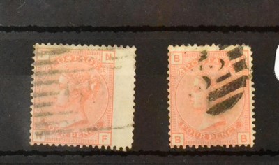 Lot 721 - Great Britain. 1873 to 1880 4d Vermilion. Wmk large garter. B-B and N-F wing, both Plate 15, used