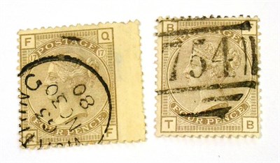 Lot 723 - Great Britain. 1873 to 1880 4d Grey-brown Q-F wing and T-B. Both used