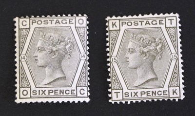 Lot 724 - Great Britain. 1873 to 1880 6d O-C Plate 14, T-K Plate 15. Fresh mint