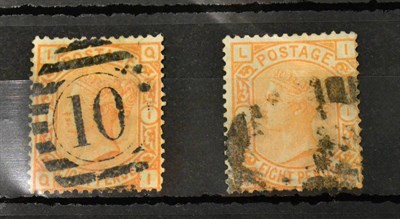 Lot 727 - Great Britain. 1873 to 1880 8d Orange I-L and Q-I Plate 1, used