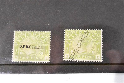 Lot 734 - Great Britain. 1876 Telegraph stamps overprinted Specimen. 1/2d, 3d plate 3 and 4d - two with...