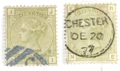 Lot 737 - Great Britain. 1877 4d Sage-green J-I, Plate 16, Watermark large garter. Well centred, used...