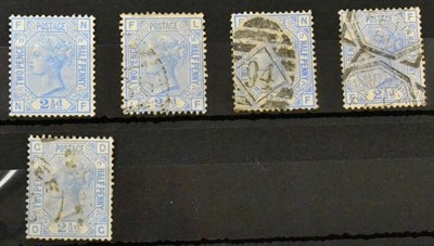 Lot 743 - Great Britain. 1880 2 1/2d Blue N-F Plate 17, L-F Plate 18, D-G Plate 19, F-F Plate 20, all...