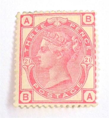 Lot 744 - Great Britain. 1880 to 1883 3d B-A Plate 21. Fresh mint