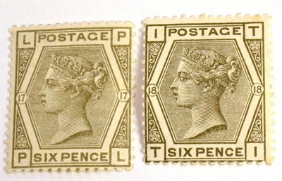 Lot 745 - Great Britain. 1880 to 1883 6d Grey P-L Plate 17, T-I Plate 18. Fresh mint