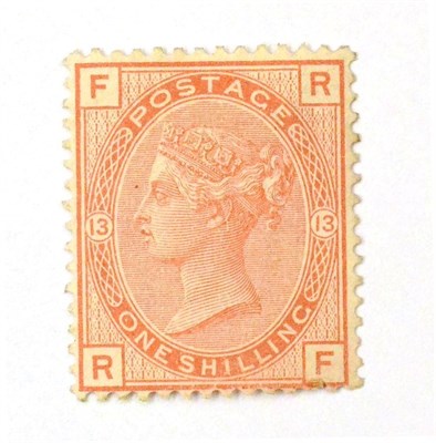 Lot 750 - Great Britain. 1881 1s Orange-brown R-F, Plate 13. Watermark Imperial Crown. Well centred, mint