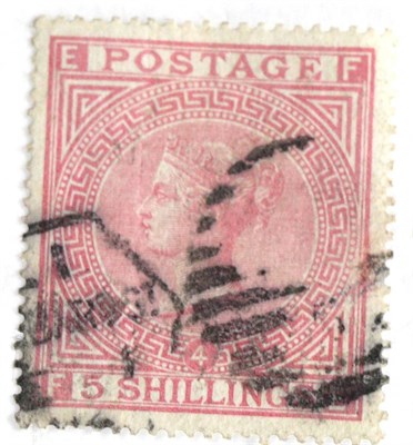 Lot 752 - Great Britain. 1882 5s Rose F-E, Plate 4. Blued paper?, used. Thin not detracting. Excellent...