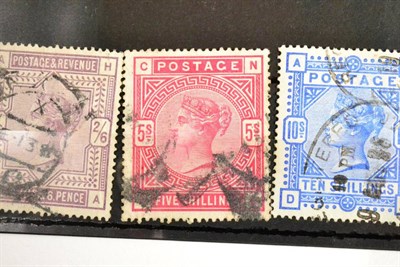 Lot 765 - Great Britain. 1883 to 1884 2s6d, 5s and 10s, white paper. Used