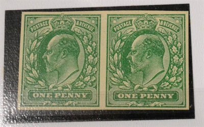 Lot 774 - Great Britain. 1902 1d Pale green 'Plate Proof' impef horizontal pair on thin white card