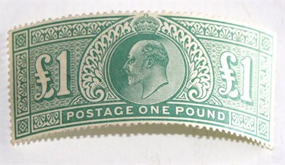 Lot 779 - Great Britain. 1902 £1 Dull blue-green fresh unmounted mint. Three pullled perfs to bottom margin.