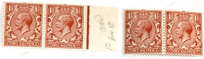 Lot 789 - Great Britain. 1912 to 1924 1 1/2d Red-brown horizontal marginal pair and 1 1/2d chestnut...