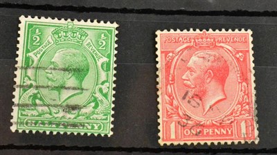 Lot 793 - Great Britain. August 1913 1/2 Bright green and 1d dull scarlet, used