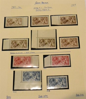 Lot 800 - Great Britain. 1918 2s6d to 10s Bradbury Wilkinson. A page of fine mint or unmounted Seahorses. Six