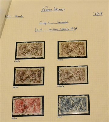 Lot 801 - Great Britain. 1918 2s6d to 10s Bradbury Wilkinson Seahorses used. Includes four shades of 2s6d