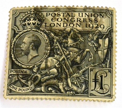 Lot 808 - Great Britain. 1929 P.U.C. £1 used. Faults but good space filler