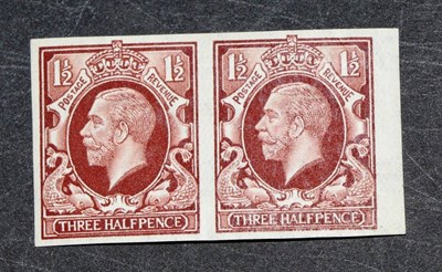 Lot 812 - Great Britain. 1934 1 1/2d Red-brown, imperf horizontal pair, unmounted