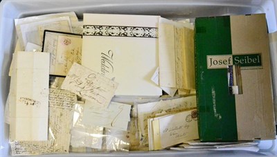 Lot 824 - Great Britain. A large plastic container housing a miscellaneous assortment of pre stamp, Victorian