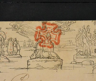 Lot 845 - Great Britain. August 1840 1d Mulready envelope A147, addressed to Huntingdonshire bearing a superb