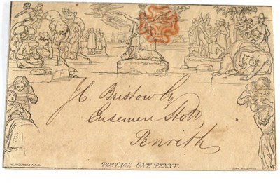 Lot 851 - Great Britain. January 1841 1d Mulready envelope A164, forme 4, addressed to Penrith. Used with...