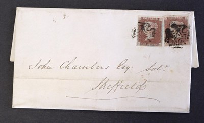 Lot 852 - Great Britain. May 1841 entire to Sheffield bearing two single 1841 1d reds A-H, A-K, Plate 9. Both