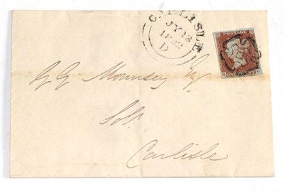 Lot 856 - Great Britain. 12 July 1842 outer letter sheet to Carlisle, bearing 1841 1d lake-red Q-C. Two...