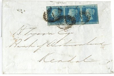 Lot 861 - Great Britain. May 1847 outer letter sheet to Kendal, bearing 1841 2d blue, horizontal strip of...