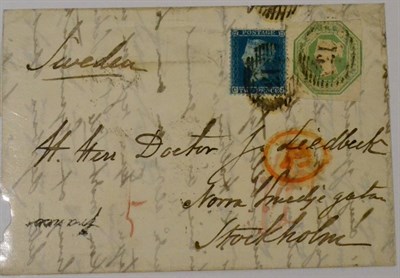 Lot 862 - Great Britain. An 1856 entire to Stockholm bearing 1854 to 1857 2d blue and 1847 10d embossed...