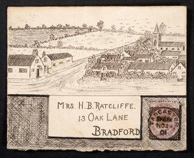 Lot 867 - Great Britain. A November 1901 hand illustrated cover to Bradford, depicting a village scene