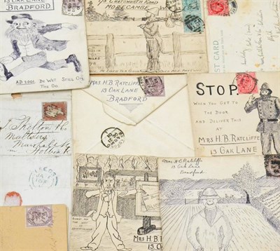 Lot 868 - Great Britain. Six 1901 to 1903 hand illustrated covers all addressed to Bradford. Various...